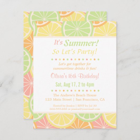 Cool Fruité Été Anniversaire Invitations (Devant / Derrière)