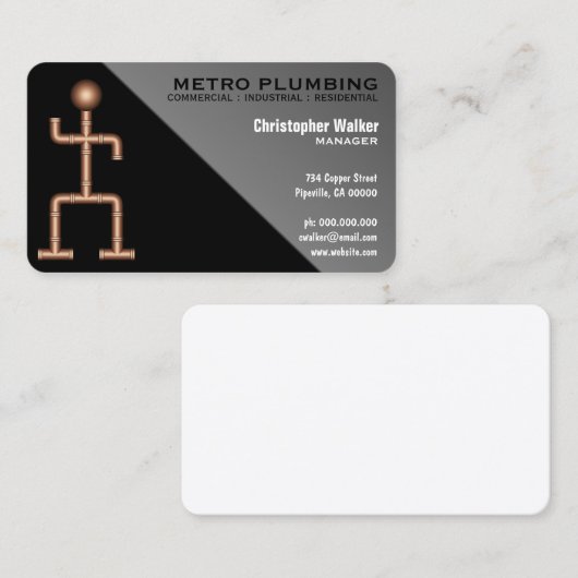 Cool Fun Black Grey Plumber Carte de visite (Devant / Derrière)