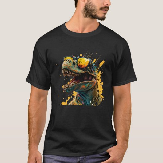Cool fun dinosaur raptor with sunglasses  4 t-shirt (Voorkant)