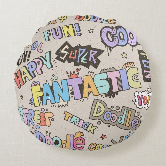 Cool Fun Doodle Lettering  Rond Kussen (Voorkant)