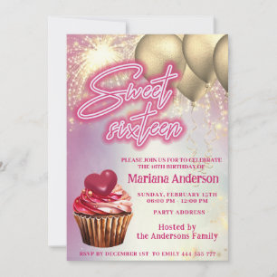 Cool fun gouden ballon sparkle vuurwerk cupcake kaart