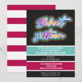 Cool fun neon typografie strepen zoet 16 kaart (Voorkant / Achterkant)