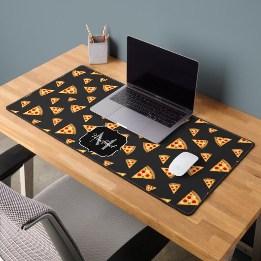 Cool fun pizza tranches motif gris foncé Monogramm (Bureau 2)