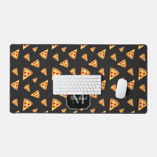 Cool fun pizza tranches motif gris foncé Monogramm (Clavier et souris)