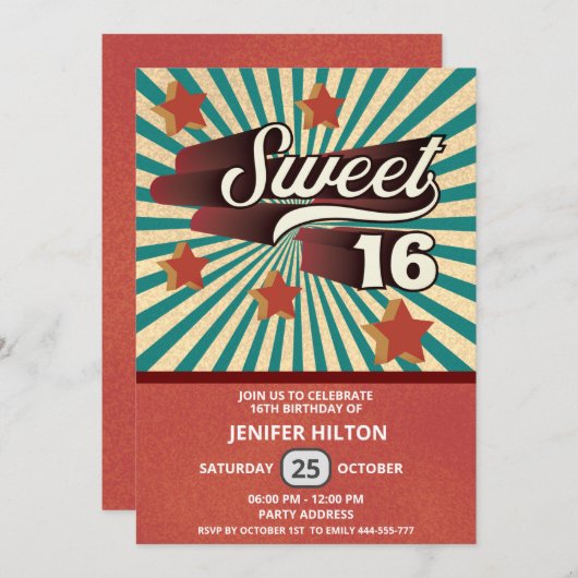 Cool fun retro typografie lief 16 kaart (Voorkant / Achterkant)