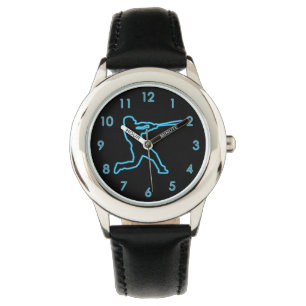Cool Fun Uniek Neon Blauw Baseball Batter Horloge
