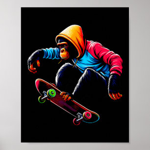 Cool Funky Bonobo Aap Skateboarden Illustratie Poster