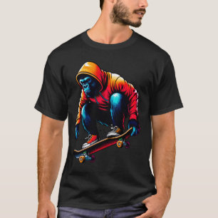 Cool Funky Gorilla Skateboarden Illustratie Kunst T-shirt
