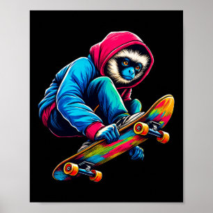 Cool Funky Siamang-aap Skateboarden Illustratie Poster