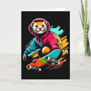 Cool Funky Weasel Skateboard Illustratie Kunst Kaart