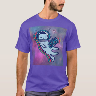 Cool Funny Astronaut Music Cat Illustration Graphi T-shirt