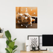 Cool Funny Cat Slaping and Napping Clock Poster (Thuiskantoor)