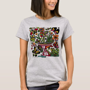 Cool Funny Frog and Butterflies Garden Abstract T-shirt
