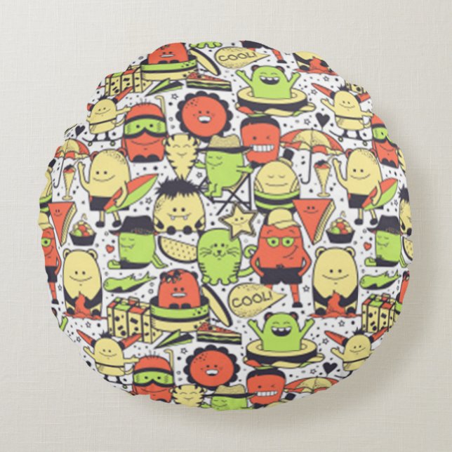 Cool Funny Monsters Rond Kussen (Voorkant)