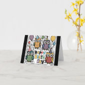 Cool Funny Owl Happy Birthday Abstract Kaart (Gele Bloem)
