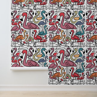 Cool Funny Pink Flamingo Birds Abstract Behang