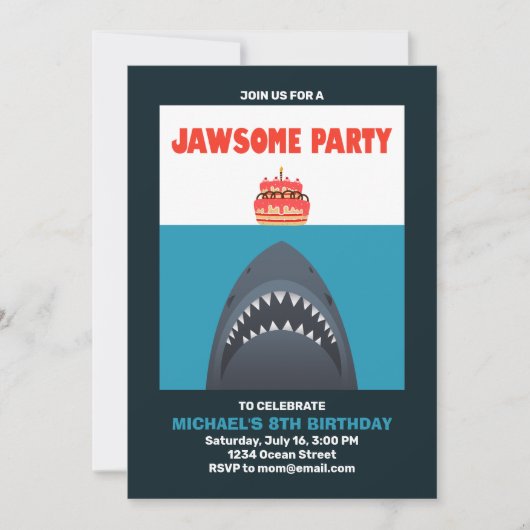 Cool Funny Shark Birthday Invitation Kaart (Voorkant)