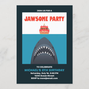 Cool Funny Shark Birthday Invitation Kaart