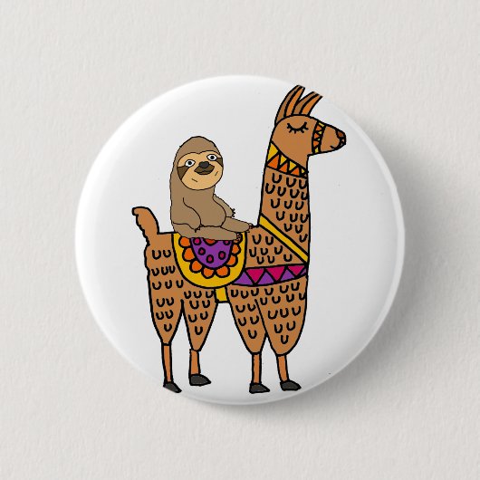 Cool Funny Sloth Riding Llama Ronde Button 5,7 Cm (Voorkant)