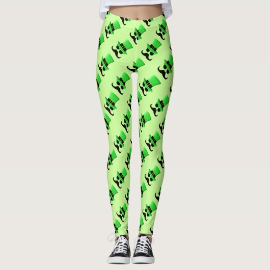 Cool Funny St. Patrick's Day Mustache Top hat Man Leggings (Voorkant)