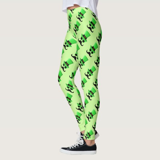 Cool Funny St. Patrick's Day Mustache Top hat Man Leggings (Links)