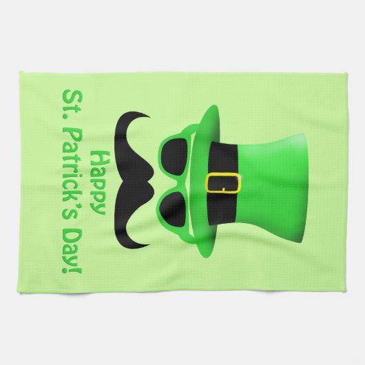 Cool Funny St. Patrick's Day Mustache Top hat Man Theedoek (Horizontaal)