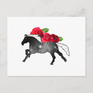 Cool Galazy Horse Black + White Nebula met Rozen Briefkaart