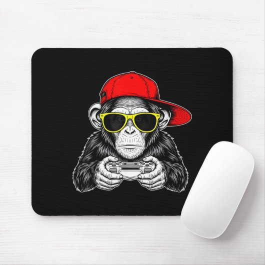 Cool Gamer Monkey With Controller Funny Gaming Vid Muismat (Met muis)
