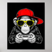 Cool Gamer Monkey With Controller Funny Gaming Vid Poster (Voorkant)