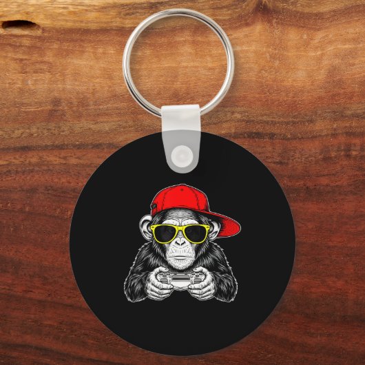 Cool Gamer Monkey With Controller Funny Gaming Vid Sleutelhanger (Voorkant)