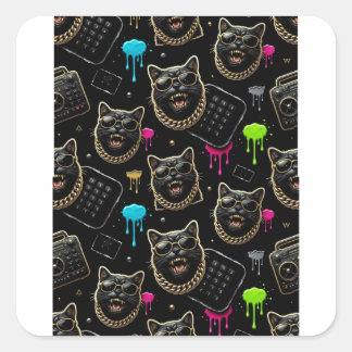 Cool Gangster Cat Neon Graffiti Streetwear Planner Vierkante Sticker