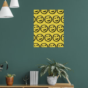 Cool gekleurd gelukkig lachend gezicht patroon gee poster