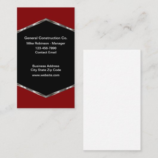 Cool général Cartes de visite de construction (Devant / Derrière)