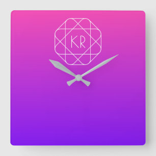 Cool geometrisch monogram Magenta Paars Violet Vierkante Klok