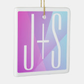 Cool Geometrisch Roze & Paars | Koppels Initialen Keramisch Ornament (Rechts)