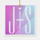Cool Geometrisch Roze & Paars | Koppels Initialen Keramisch Ornament (Achterkant)