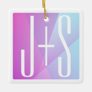 Cool Geometrisch Roze & Paars   Koppels Initialen Keramisch Ornament
