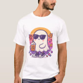 Cool Ghost met Pumpkin Spice - Retro Halloween Te T-shirt (Voorkant)