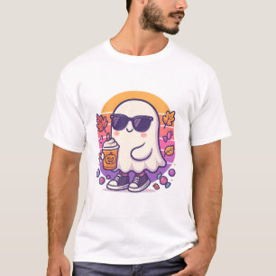 Cool Ghost met Pumpkin Spice - Retro Halloween Te T-shirt