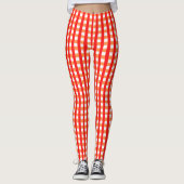 Cool Gingham Oranje, rood en wit Patroonontwerp Leggings (Voorkant)