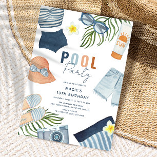 Cool Girl Pool Party Verjaardagsuitnodiging Kaart