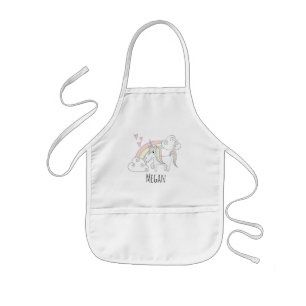 Cool Girl's Doodle Rainbow Unicorn met naam Kinder Schort