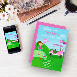 Cool Girl's Golf Thema Verjaardagsfeestje Kaart
