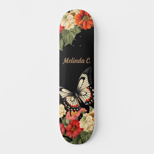 Cool Girly Floral Butterfly Wide Schaats Deck Skateboard (Voorkant)