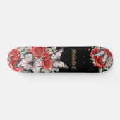 Cool Girly Red Roses & Butterfly Schaats Deck Skateboard (Horizontaal)