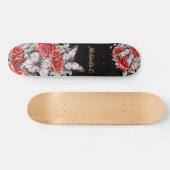 Cool Girly Red Roses & Butterfly Schaats Deck Skateboard (Horizontaal)