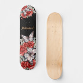Cool Girly Red Roses & Butterfly Schaats Deck Skateboard (Voorkant)