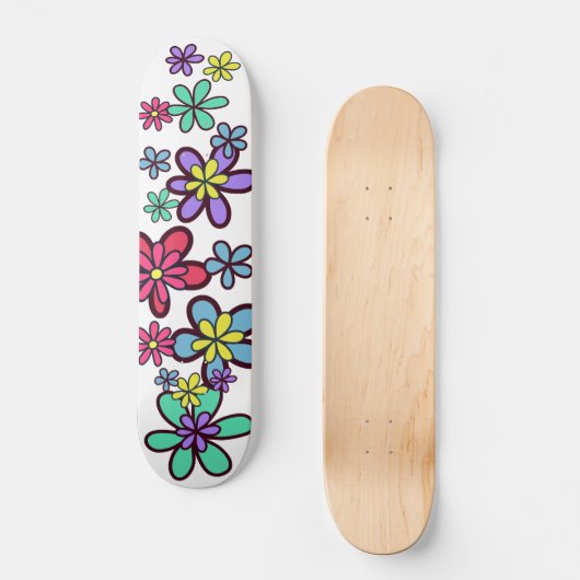 Cool Girly Retro Flower Power Skateboard (Voorkant)
