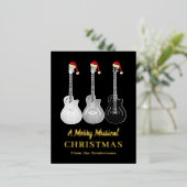 Cool Gitaar Vrolijk Kerstmis Gepersonaliseerd Goud Folie Feestdagen Briefkaart (Staand Voorkant)