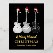 Cool Gitaar Vrolijk Kerstmis Gepersonaliseerd Goud Folie Feestdagen Briefkaart (Voorkant)